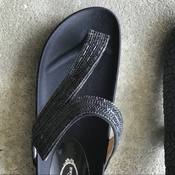 Italina Comfort Black Bling Flatform Slide Sandals - Picture 7 of 8